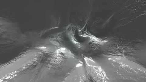 Abstract Turbulent Silver Liquid Surface with Rippling CGI Texture Stock Footage 345643543