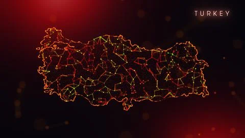 Abstract Turkey Map Digital Network Background With Red And Orange Plexus Dot Stock Illustration