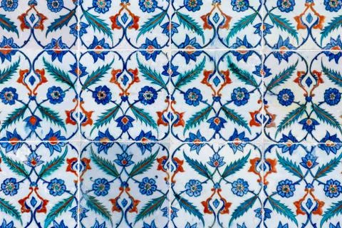 Abstract turkish tile background with different colours. Stock Photos