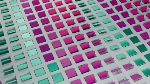Abstract turquoise and pink cubes moving in a wave pattern. Design Stock Footage 315174774