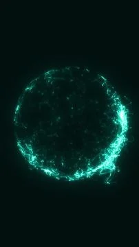 Abstract turquoise energy sphere surrounded by glowing electric trails on a.. Stock Illustration