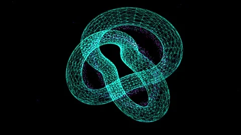 Abstract turquoise geometric knot forms rotating slowly against a black voi.. Stock Footage 345671821