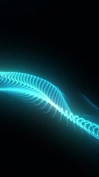 Abstract turquoise glowing wave made of particles and dotted lines on dark .. イラスト素材