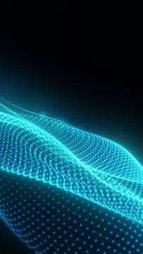 Abstract turquoise glowing wave made of particles and dotted lines on dark .. Stockillustratie