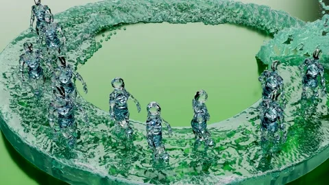 Abstract Turquoise liquid simulation with splash and Bubbles and Foam Video stock 289543662