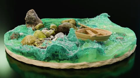 Abstract Turquoise liquid simulation with splash and Bubbles and Foam Stock Footage 289547120