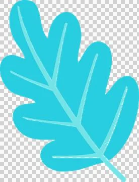 Abstract turquoise oak leaf shape is floating on transparent background in flat Stock Illustration