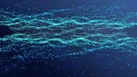 Abstract turquoise particles flowing on blue background wave, conceptual Stock Footage 304086934