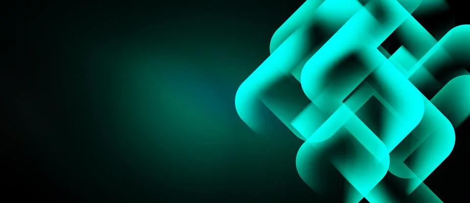 Abstract turquoise ribbons interweave, creating complex pattern against dark Illustrazione stock