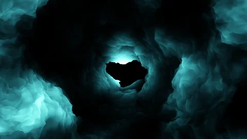 Abstract turquoise smoke vortex tunnel background with dark center, seamless Stock Footage 333189234