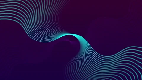 Abstract Turquoise Wave Lines on Dark Purple Background, Dynamic Flowing Motion Stock Footage 332850110