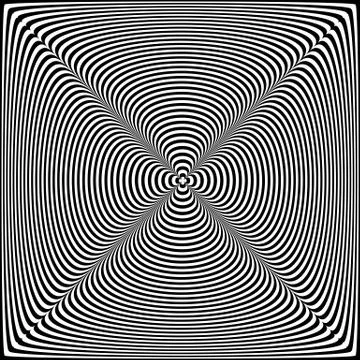 Abstract twisted black and white background. Optical illusion of distorted su Stock Illustration