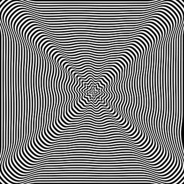 Abstract twisted black and white background. Optical illusion of distorted su Stock Illustration