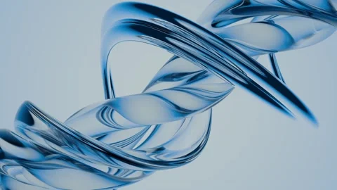 Abstract twisted form made of transparent glass with blue reflections Stock Footage 334524039