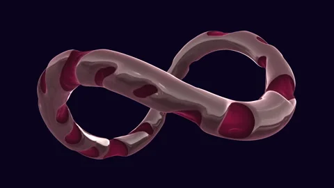 Abstract twisted infinity loop 3D shape with glossy organic surface on dark Stock Footage 334139974