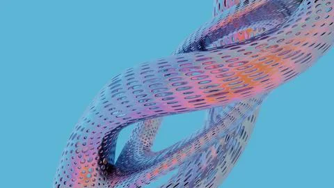 Abstract Twisted Perforated Tubes with Gradient Colors on Blue Background.. Stock Illustration