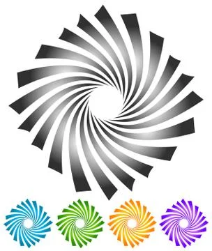 Abstract twisting, rotating vector elements in 5 colors. 스톡 일러스트