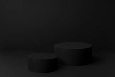 Abstract two black round podiums for cosmetic products, mockup on  black back Stock Illustration