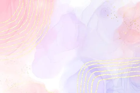 Abstract two colored pink and violet liquid marble background with gold stripes Stock-Illustration