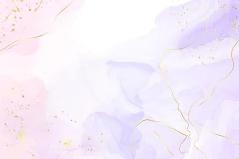 Abstract two colored rose and lavender liquid marble background with gold Illustrazione stock