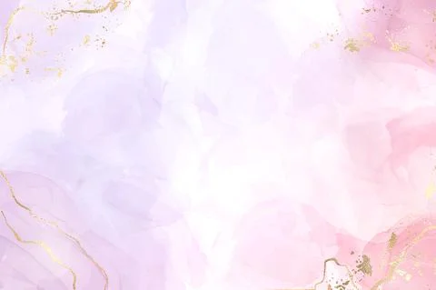 Abstract two colored rose and lavender liquid marble background with gold Stock Illustration