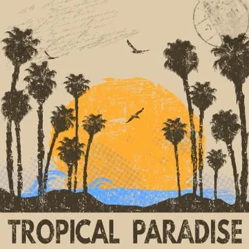 Abstract typographic summer design with palm trees Stock Illustration
