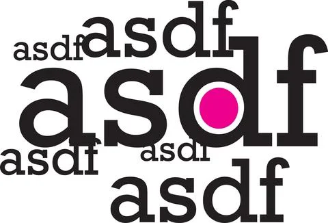Abstract Typography Composition: "asdf" repeated with a vibrant pink circle Stock Illustration