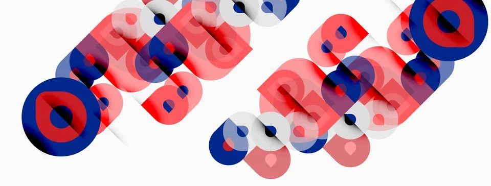 Abstract typography, overlapping red, blue circles. Letters form word, offset Stock Illustration
