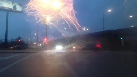 Abstract, UFO Like, Alien, Traffic in the Rain at Dusk Stock-Footage 244516710