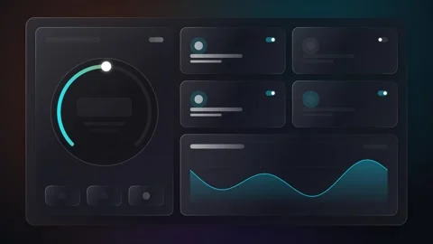 Abstract UI Animation with Loading Progress and Wavy Data Chart in Dark Mode Stock Footage 347820345