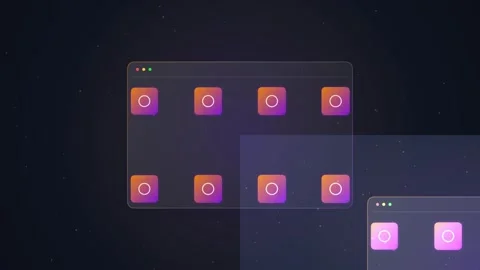 Abstract UI Design: Minimalist Window Interface with Gradient Icons on Dark.. Stock Footage 348422818