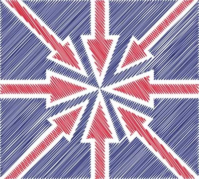 Abstract uk flag created from red arrows Stock Illustration