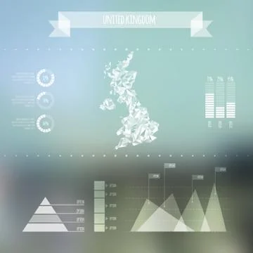 Abstract UK Map with Infographic Elements on Blurred Background Stock Illustration