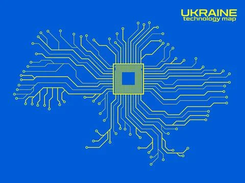 Abstract Ukraine map with cpu. Circuit board. Technology background. Vector i Stock Illustration