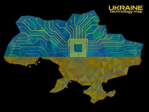Abstract Ukraine map with cpu. Circuit board. Technology background. Vector i 스톡 일러스트
