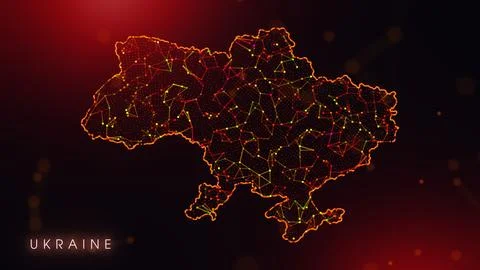 Abstract Ukraine Map Digital Network Background With Red And Orange Plexus Do Illustrazione stock