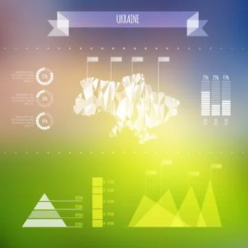 Abstract Ukraine Map with Infographic Elements on Blurred Background Stock Illustration