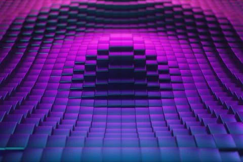 Abstract ultraviolet cubic surface in motion. 3d illustration of cubes moving イラスト素材