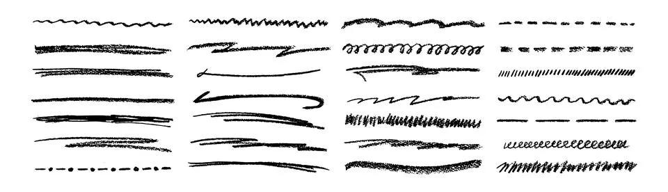 Abstract underline line bundle kit with black chalk pencil watercolor brush and Stock Illustration