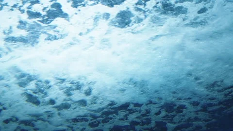 Abstract underwater view of blue ocean water with white foam and bubbles. B.. Stock Footage 341544158