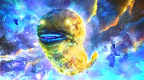 Abstract unique 3d illustration of an evil alien creature floating into space Stock Illustration