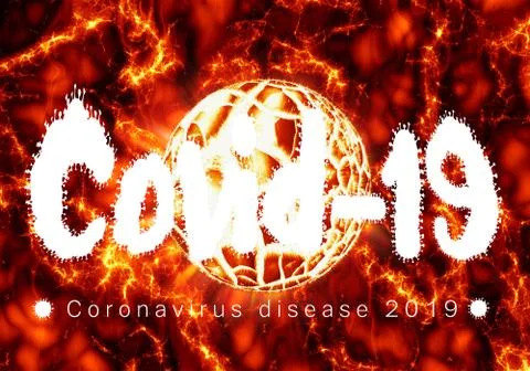 Abstract Unique 3d Rendering Illustration For a fiery Covid 19 cell exploding Stock Illustration