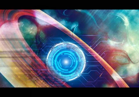 Abstract unique energy field with a multicolored ring in a colorful backgroun Stock Illustration