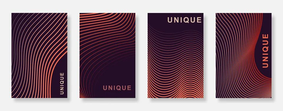 Abstract unique line wave gradient poster background set Stock Illustration
