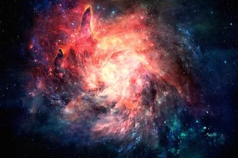 Abstract Unique Multicolored Glowing Nebula Spiral Galaxy Artwork Background Stock Illustration