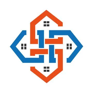 Abstract unity symbol of three squares.home icon logo template pro vector design Stock Illustration