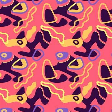 Abstract unusual seamless pattern with shapes and wave lines Stock Illustration