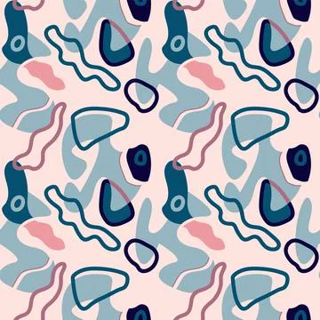Abstract unusual seamless pattern with shapes and wave lines Stock Illustration