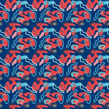 Abstract unusual seamless pattern with shapes and wave lines Stock Illustration