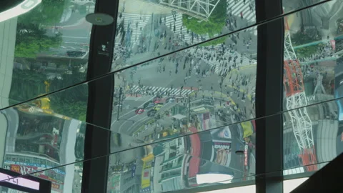 Abstract Upside Down Mirror View of Shibuya Scramble Crossing Stock Footage 344360018